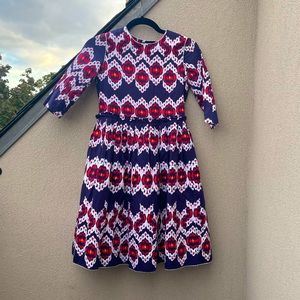 Oscar de la Renta blue red yellow pattern party dress girl’s size 12Y